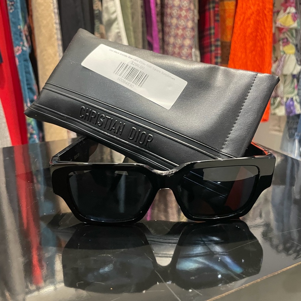 Christian Dior CDSU 1090 Black Acetate Blue Lens Square Sunglasses